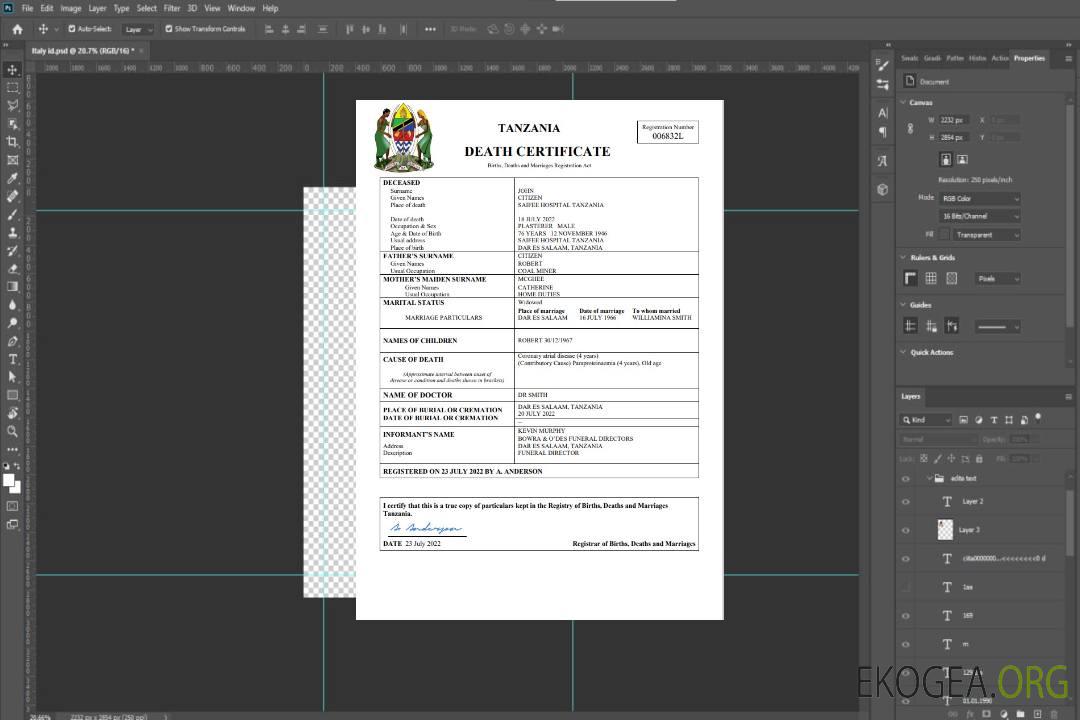 Modèle Word et PDF de certificat de décès de l'état civil de la Tanzanie template Modèle Word et PDF de certificat de décès de l'état civil de la Tanzanie template